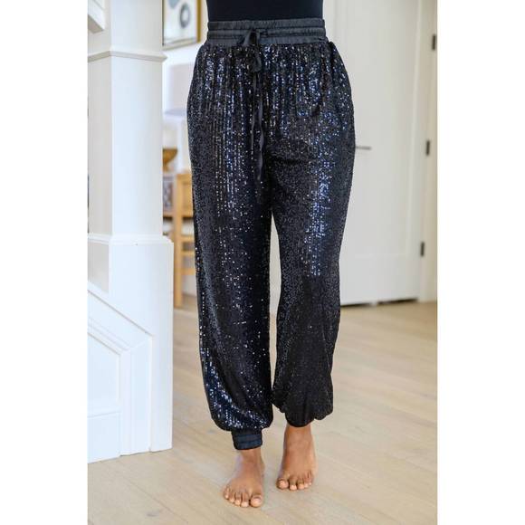 NEW MITTOSHOP life of the party sequin pants in black - Picture 1 of 8